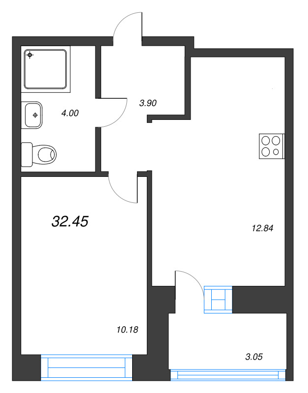 1-комнатная квартира, 32.45 м² в ЖК "Уютный" - планировка, фото №1