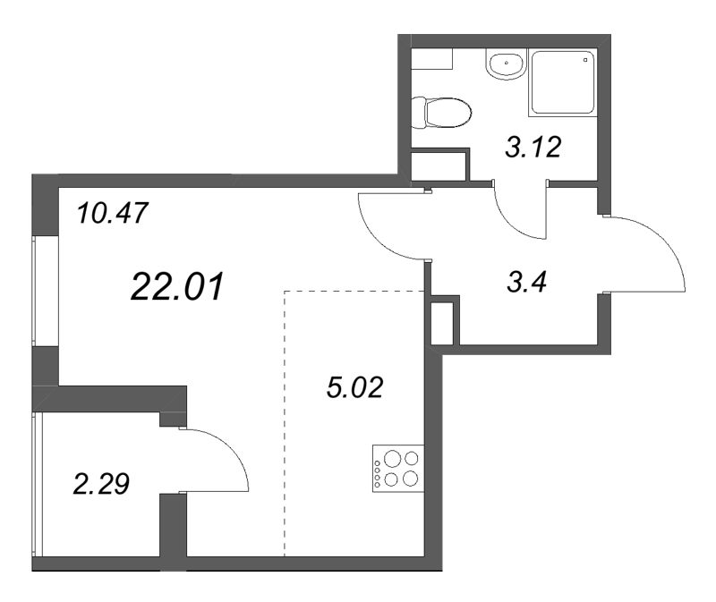 Квартира-студия, 22.01 м² в ЖК "Любоград" - планировка, фото №1