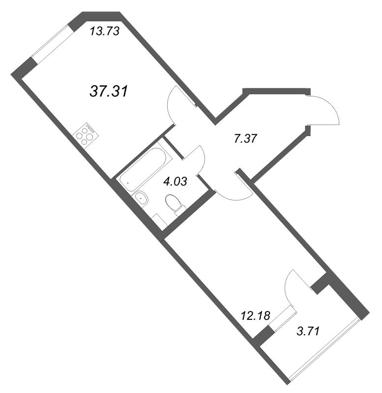 1-комнатная квартира, 37.31 м² в ЖК "Любоград" - планировка, фото №1