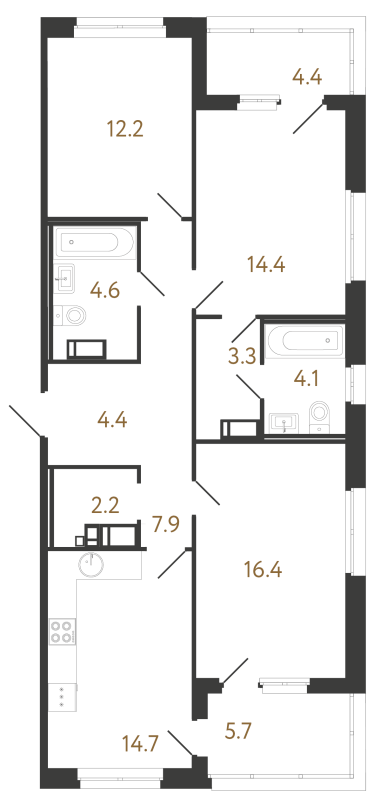 3-комнатная квартира, 84.2 м² в ЖК "Литера" - планировка, фото №1