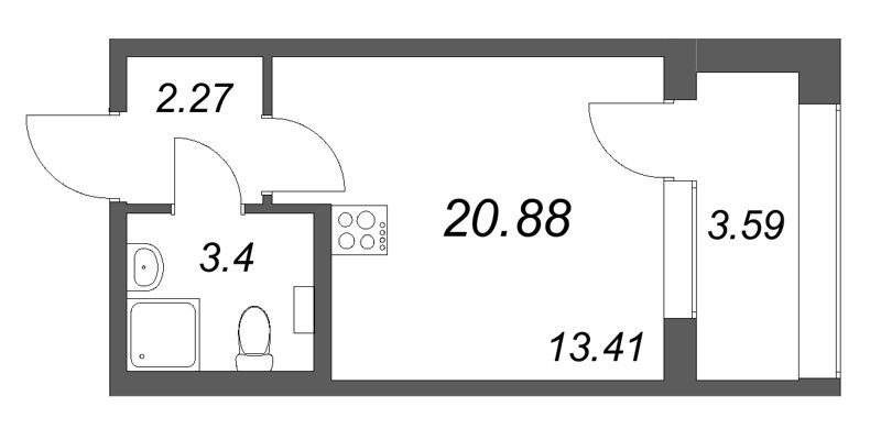 Квартира-студия, 20.88 м² в ЖК "Аурум" - планировка, фото №1