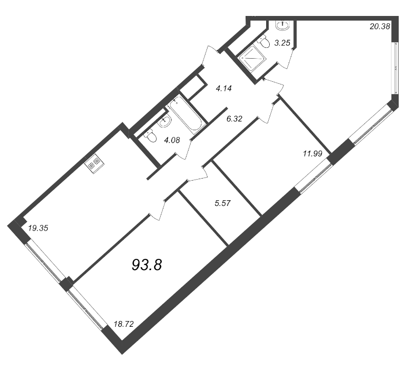 4-комнатная (Евро) квартира, 93.8 м² в ЖК "GloraX Premium Василеостровский" - планировка, фото №1