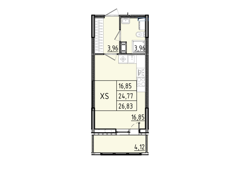 Квартира-студия, 26.83 м² - планировка, фото №1