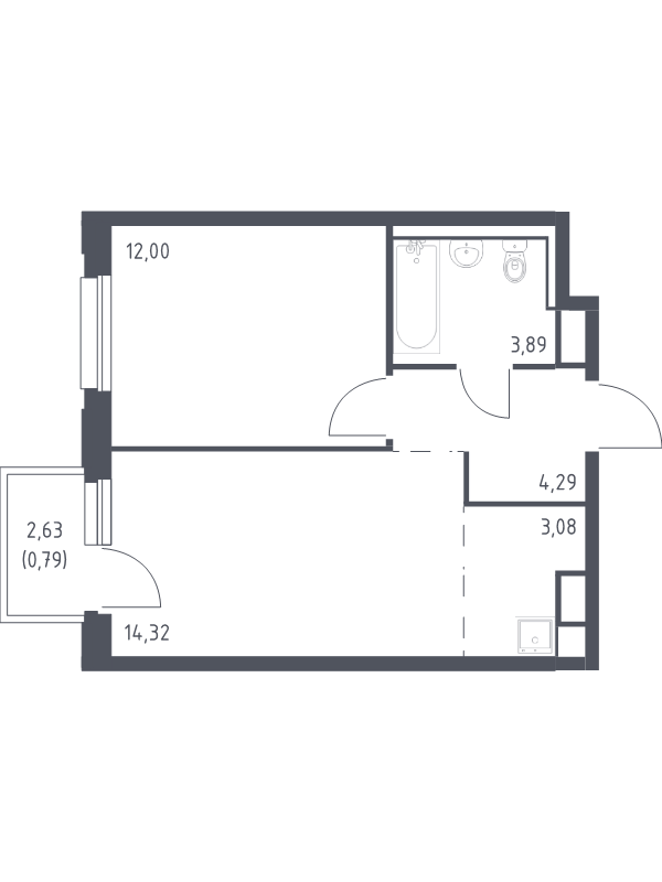 2-комнатная (Евро) квартира, 38.37 м² в ЖК "Новые Лаврики" - планировка, фото №1