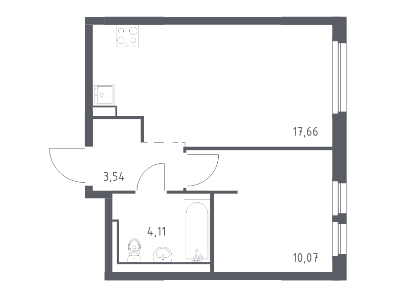 2-комнатная (Евро) квартира, 35.38 м² в ЖК "Невская Долина" - планировка, фото №1