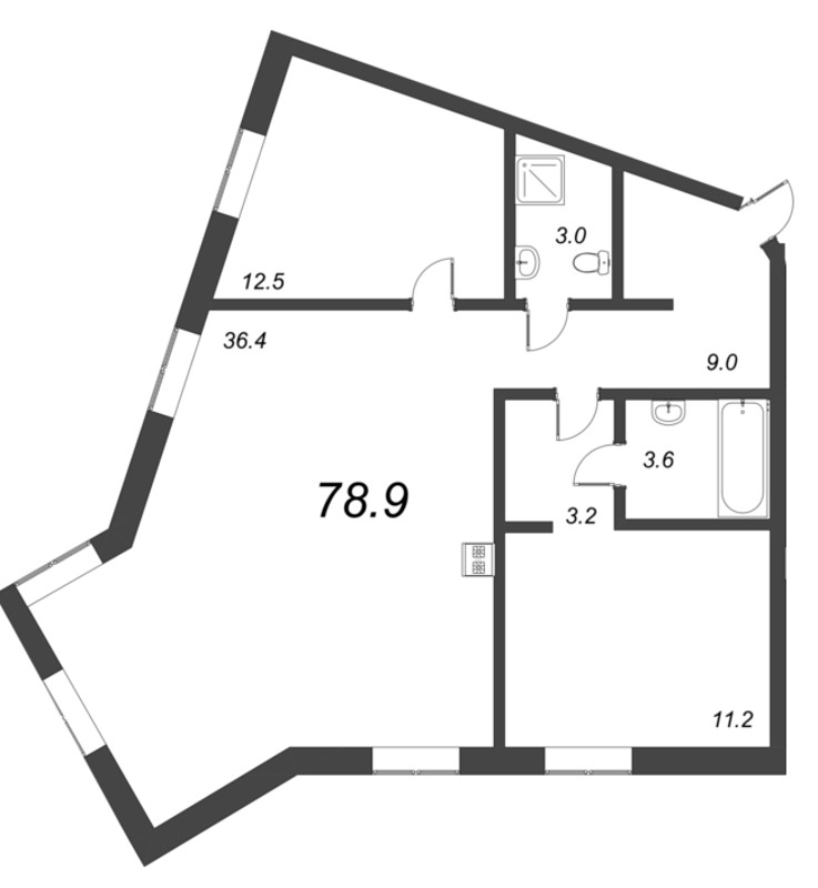 3-комнатная (Евро) квартира, 78.9 м² - планировка, фото №1