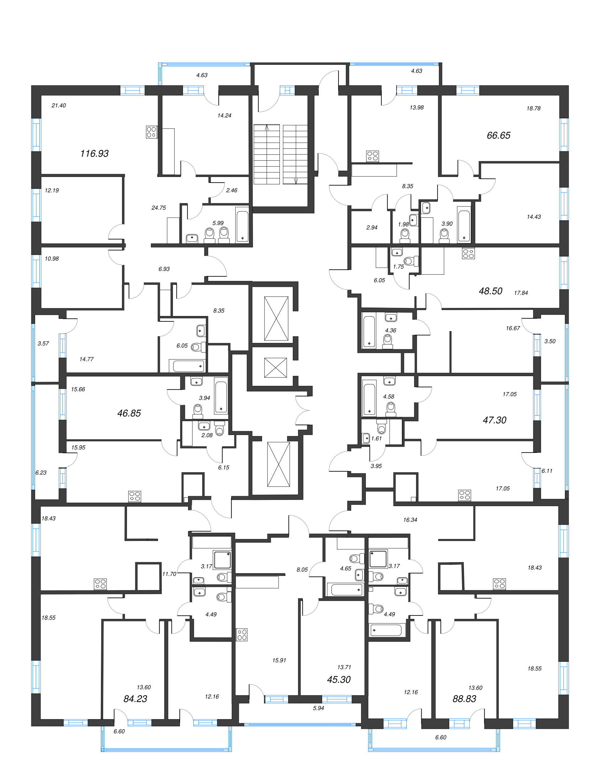 4-комнатная квартира, 116.93 м² - планировка этажа
