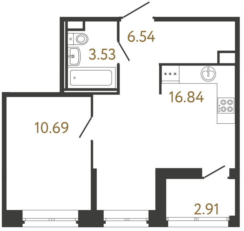 2-комнатная (Евро) квартира, 37.6 м² в ЖК "Ultra City 3.0" - планировка, фото №1