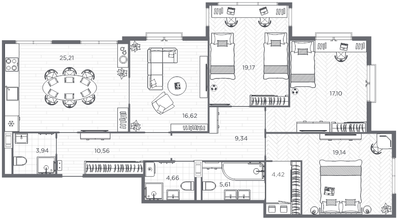 5-комнатная (Евро) квартира, 135.76 м² в ЖК "BAKUNINA 33" - планировка, фото №1