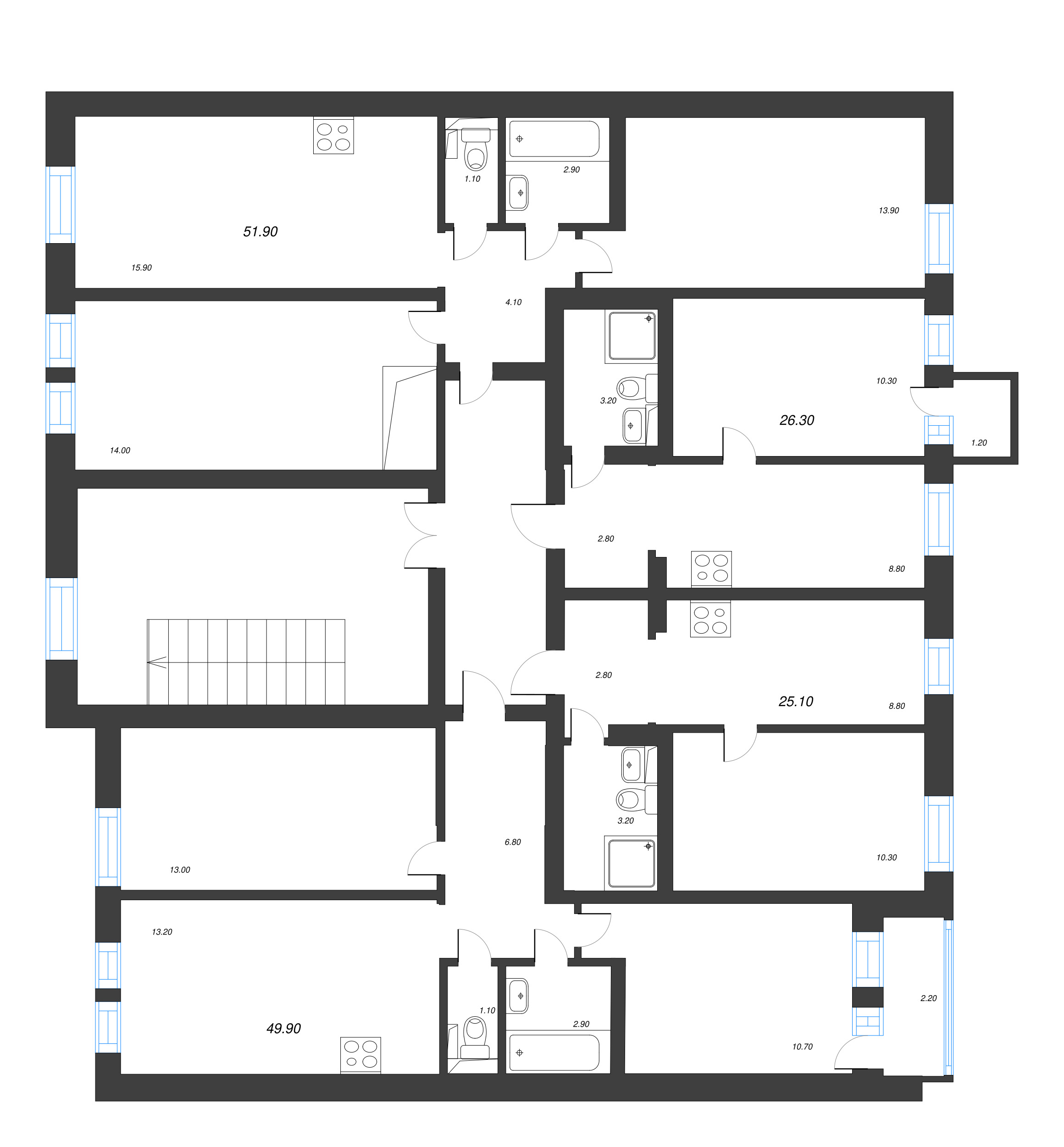 1-комнатная квартира, 25.1 м² в ЖК "Эко Квартал Нега" - планировка этажа