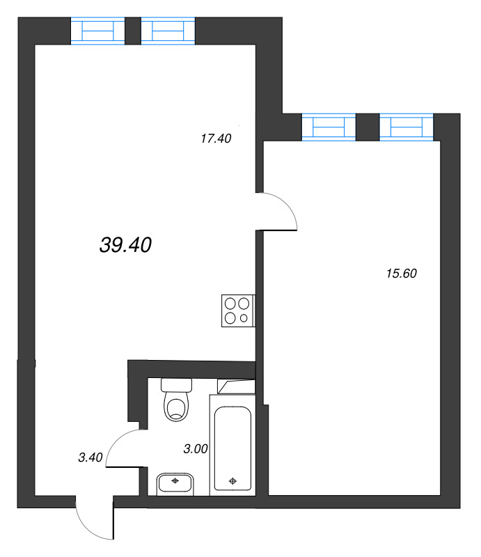 2-комнатная (Евро) квартира, 39.4 м² в ЖК "Эко Квартал Нега" - планировка, фото №1