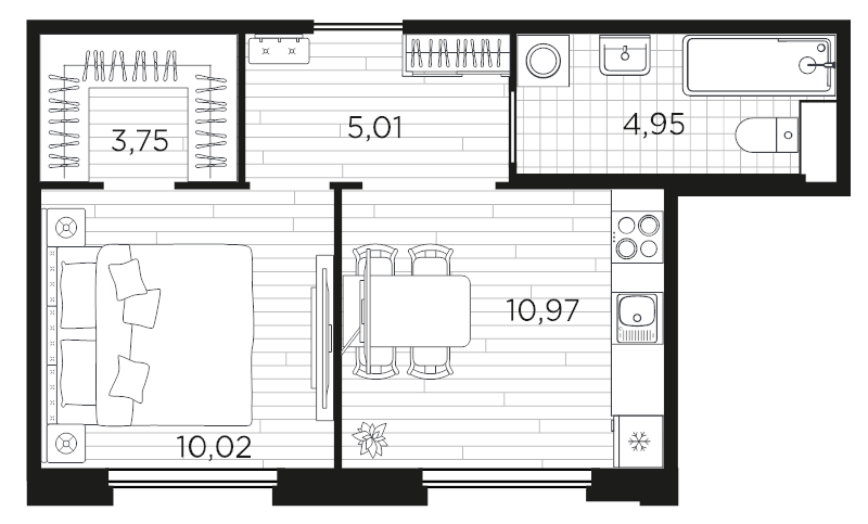 1-комнатная квартира, 34.7 м² в ЖК "PLUS Пулковский" - планировка, фото №1