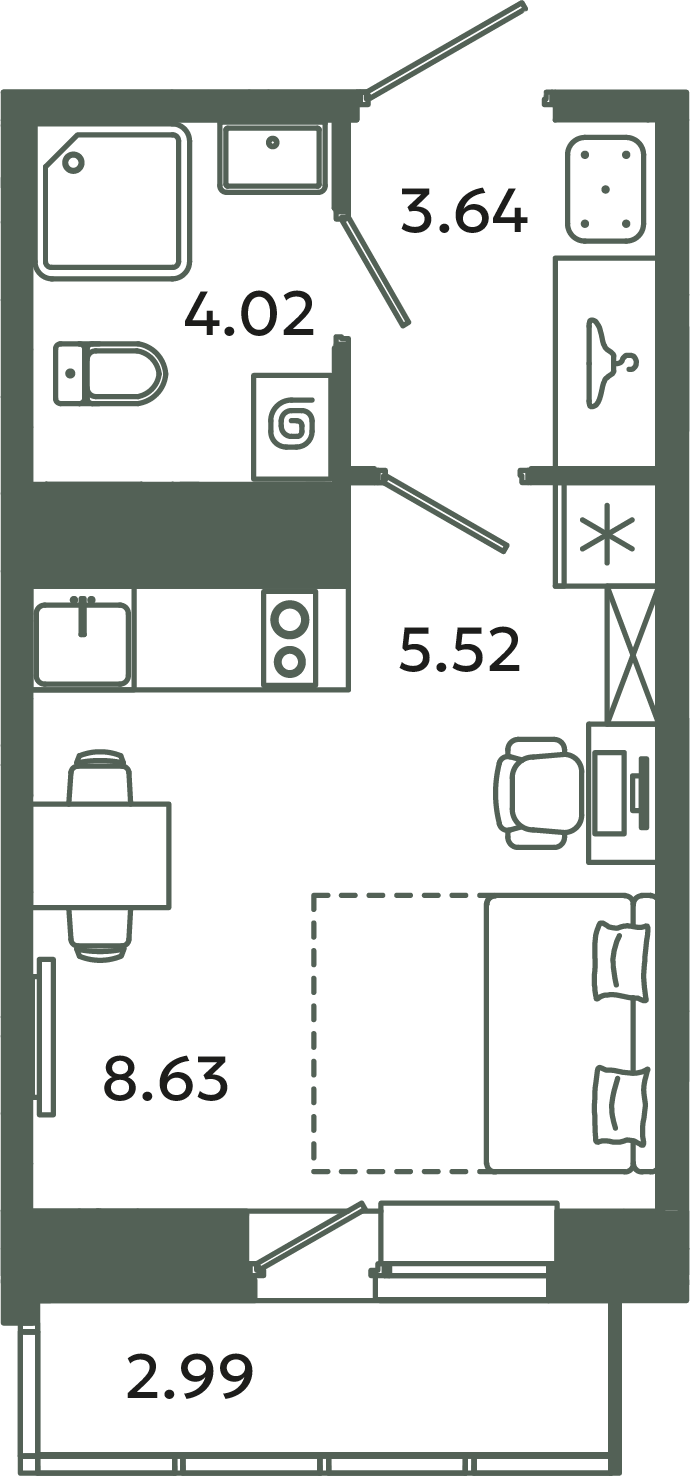 Квартира-студия, 22.71 м² в ЖК "Загляденье" - планировка, фото №1