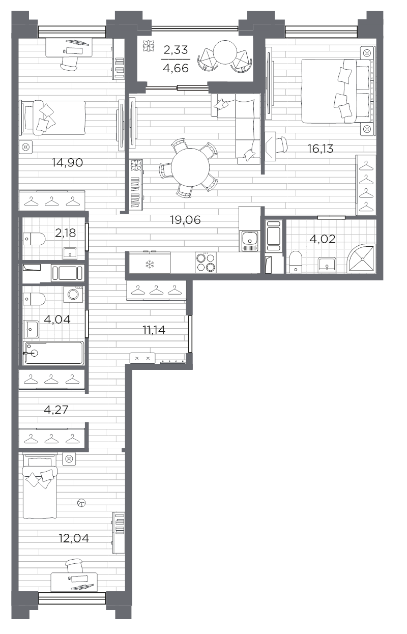 4-комнатная (Евро) квартира, 90.11 м² в ЖК "Ассамблея" - планировка, фото №1