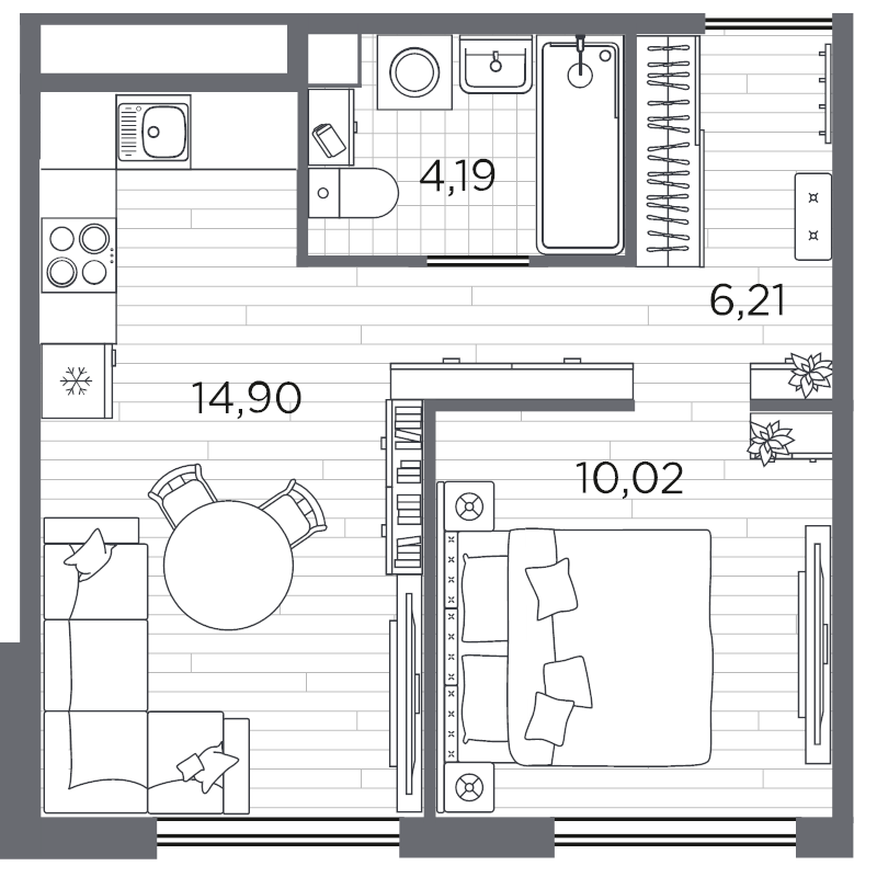 1-комнатная квартира, 35.32 м² в ЖК "PLUS Пулковский" - планировка, фото №1