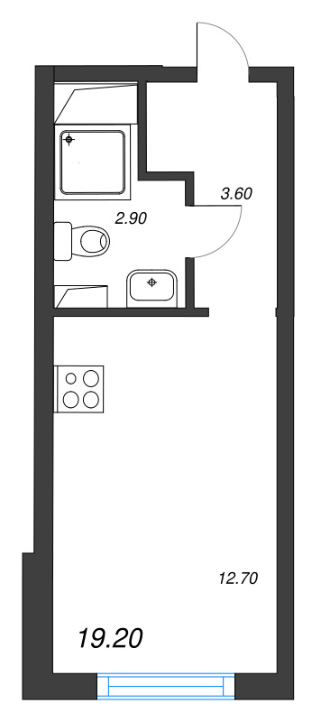 Квартира-студия, 19.2 м² в ЖК "Ручьи" - планировка, фото №1