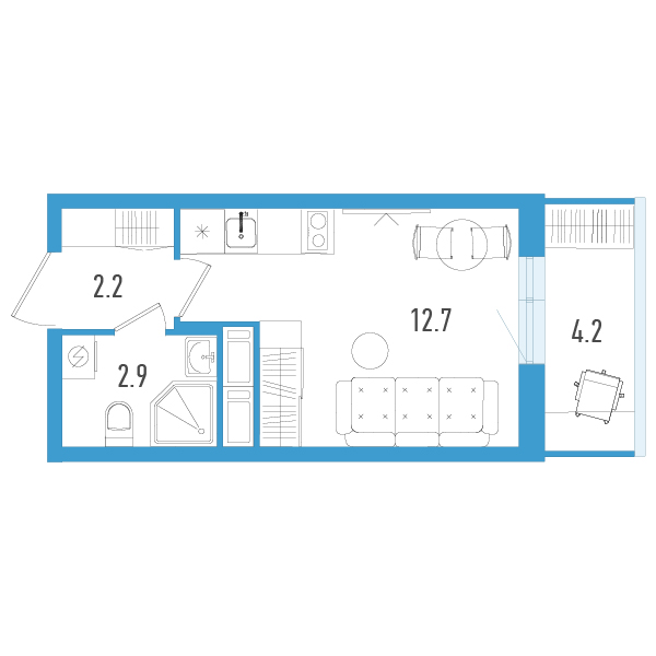 Квартира-студия, 19.1 м² в ЖК "Аэросити" - планировка, фото №1
