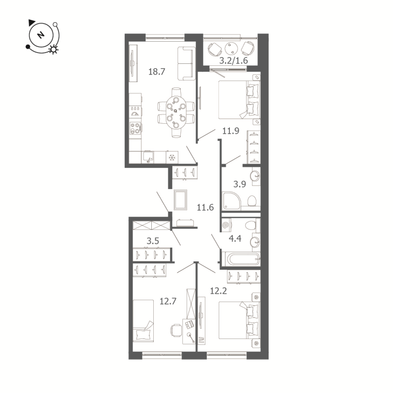 4-комнатная (Евро) квартира, 80.5 м² в ЖК "Пулковский дом" - планировка, фото №1