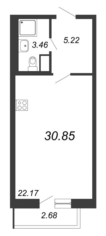 Квартира-студия, 30.85 м² - планировка, фото №1