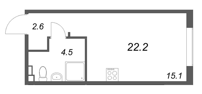 Квартира-студия, 22.2 м² в ЖК "Пулково Lake" - планировка, фото №1