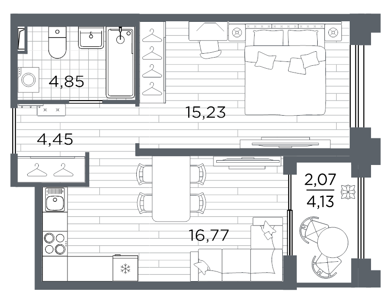 2-комнатная (Евро) квартира, 43.37 м² в ЖК "Ассамблея" - планировка, фото №1