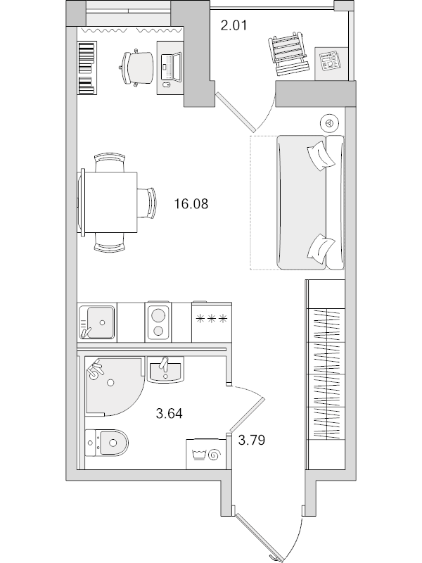 Квартира-студия, 23.51 м² - планировка, фото №1