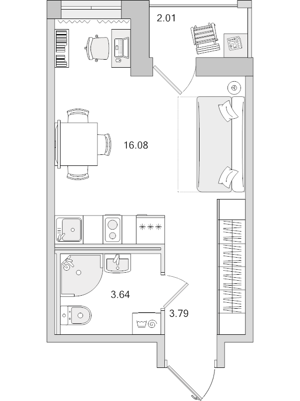 Квартира-студия, 25.52 м² в ЖК "Город Первых" - планировка, фото №1