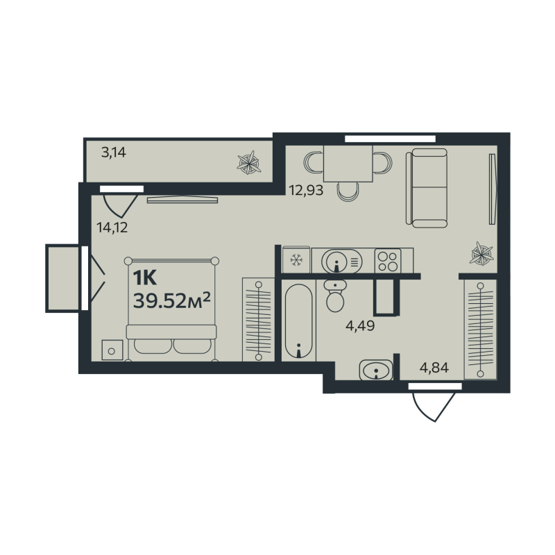 1-комнатная квартира, 39.52 м² в ЖК "Эдельвейс.Янино" - планировка, фото №1