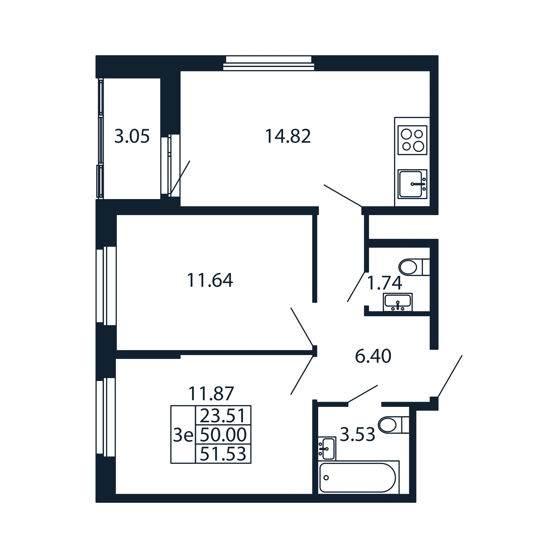 2-комнатная квартира, 50 м² в ЖК "Полис Новоселье" - планировка, фото №1