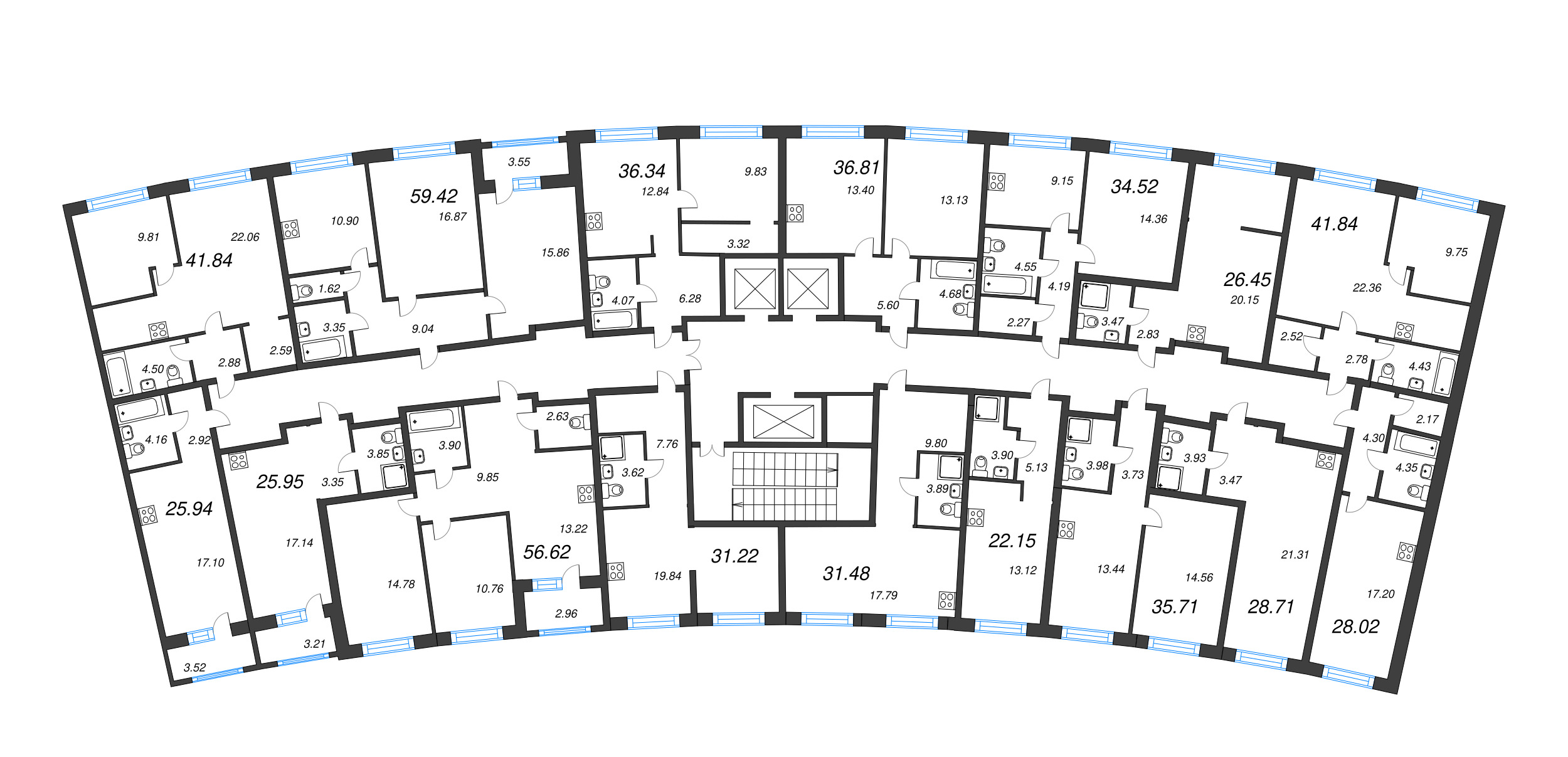 Квартира-студия, 28.71 м² в ЖК "Аквилон Riva" - планировка этажа