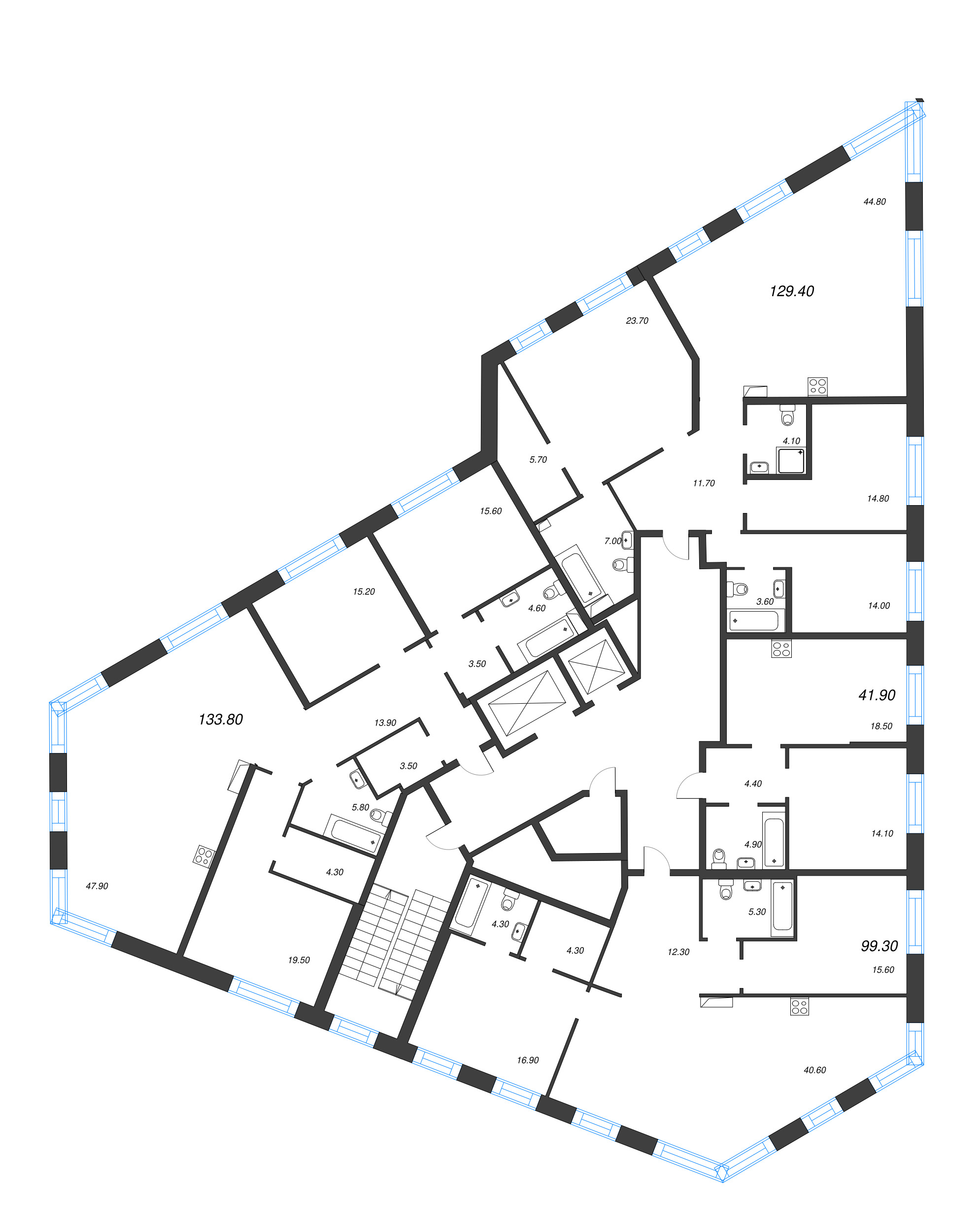 4-комнатная (Евро) квартира, 129.4 м² в ЖК "ЛДМ" - планировка этажа