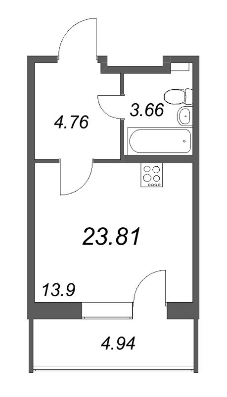 Квартира-студия, 23.81 м² - планировка, фото №1
