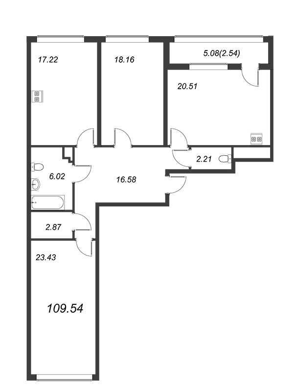 3-комнатная квартира, 109.9 м² - планировка, фото №1