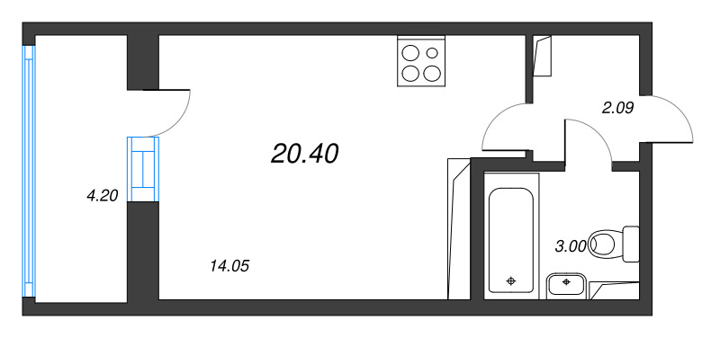 Квартира-студия, 20.4 м² в ЖК "Аэросити" - планировка, фото №1