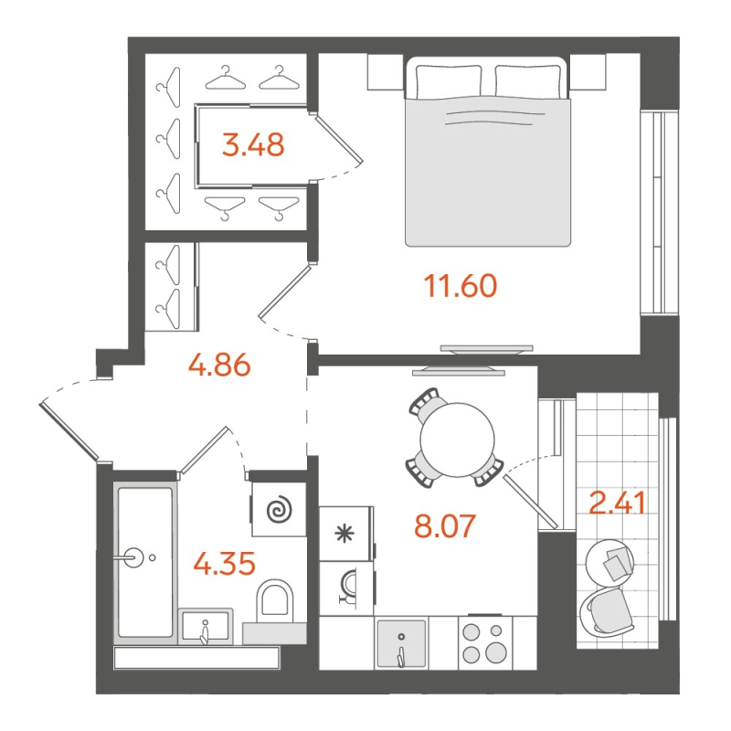 1-комнатная квартира, 33.3 м² в ЖК "STAVNI Обводный" - планировка, фото №1
