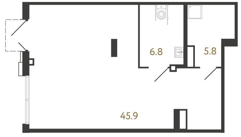 Помещение, 58.5 м² в ЖК "Струны" - планировка, фото №1