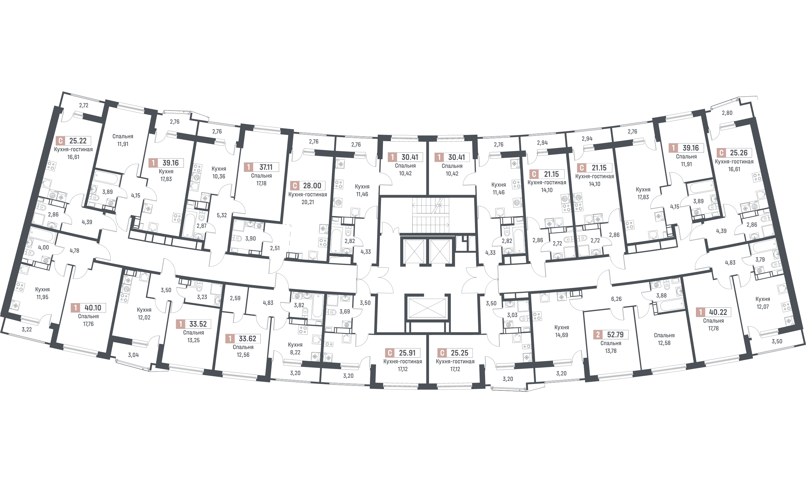 Квартира-студия, 21.15 м² в ЖК "Авиатор" - планировка этажа