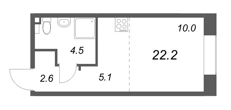 Квартира-студия, 22.2 м² в ЖК "Пулково Lake" - планировка, фото №1