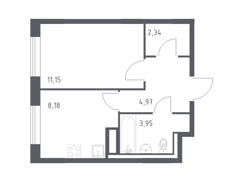 1-комнатная квартира, 30.59 м² в ЖК "Квартал Лаголово" - планировка, фото №1