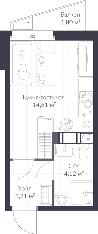 Квартира-студия, 22.48 м² в ЖК "VEREN NORT сертолово" - планировка, фото №1