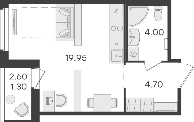 Квартира-студия, 29.95 м² в ЖК "GloraX Парголово" - планировка, фото №1