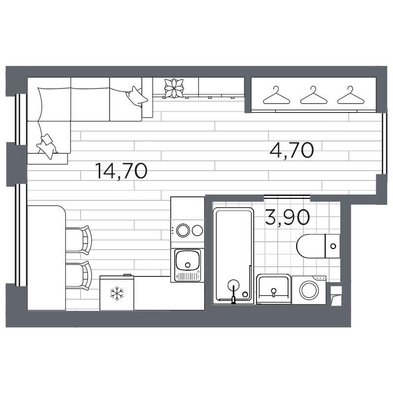 Квартира-студия, 23.3 м² в ЖК "PLUS Пулковский" - планировка, фото №1