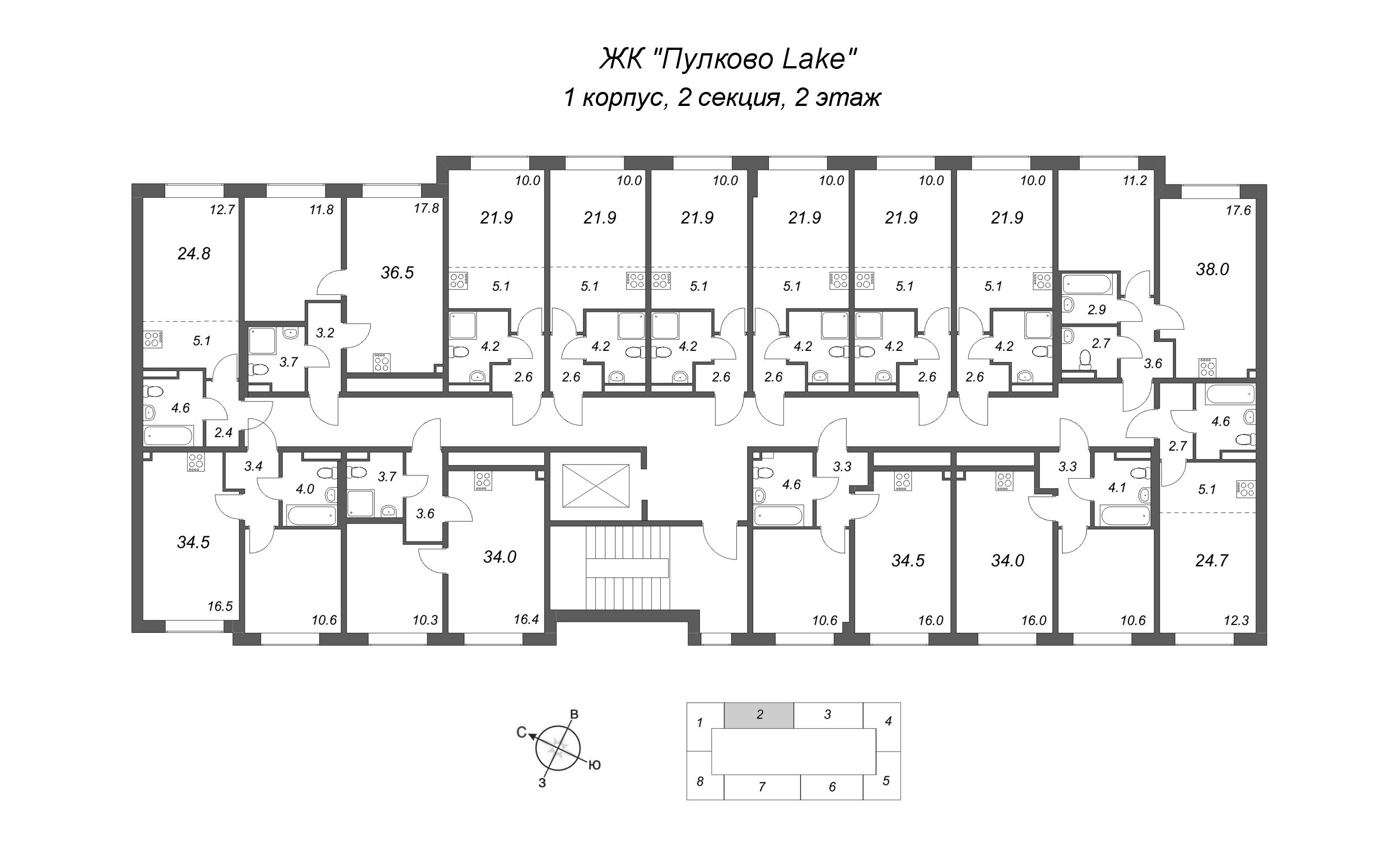 Квартира-студия, 21.9 м² в ЖК "Пулково Лейк" - планировка этажа