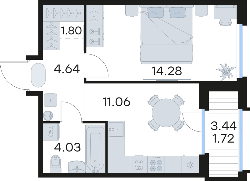 1-комнатная квартира, 37.53 м² в ЖК "GloraX Парголово" - планировка, фото №1