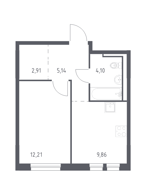 1-комнатная квартира, 34.22 м² в ЖК "Невская Долина" - планировка, фото №1