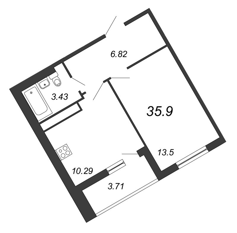 1-комнатная квартира, 35.7 м² в ЖК "All Inclusive" - планировка, фото №1