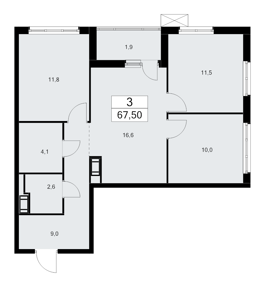 4-комнатная (Евро) квартира, 67.5 м² - планировка, фото №1