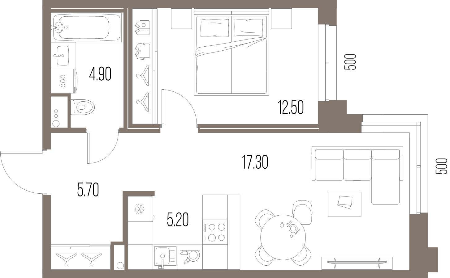 2-комнатная (Евро) квартира, 45.6 м² в ЖК "Легенда на Охте" - планировка, фото №1