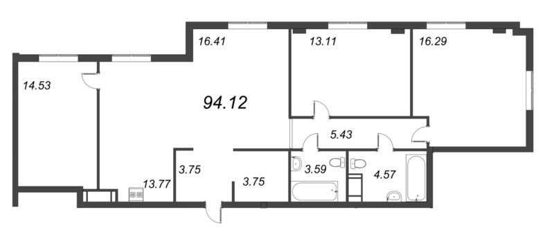 4-комнатная (Евро) квартира, 94.12 м² - планировка, фото №1