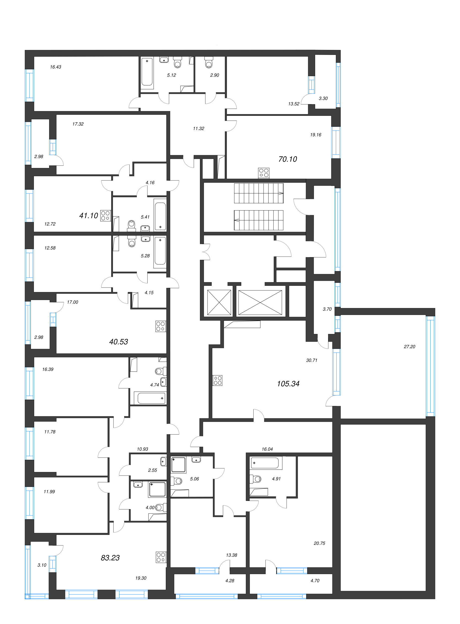 3-комнатная (Евро) квартира, 100 м² в ЖК "Аквилон Ливз" - планировка этажа